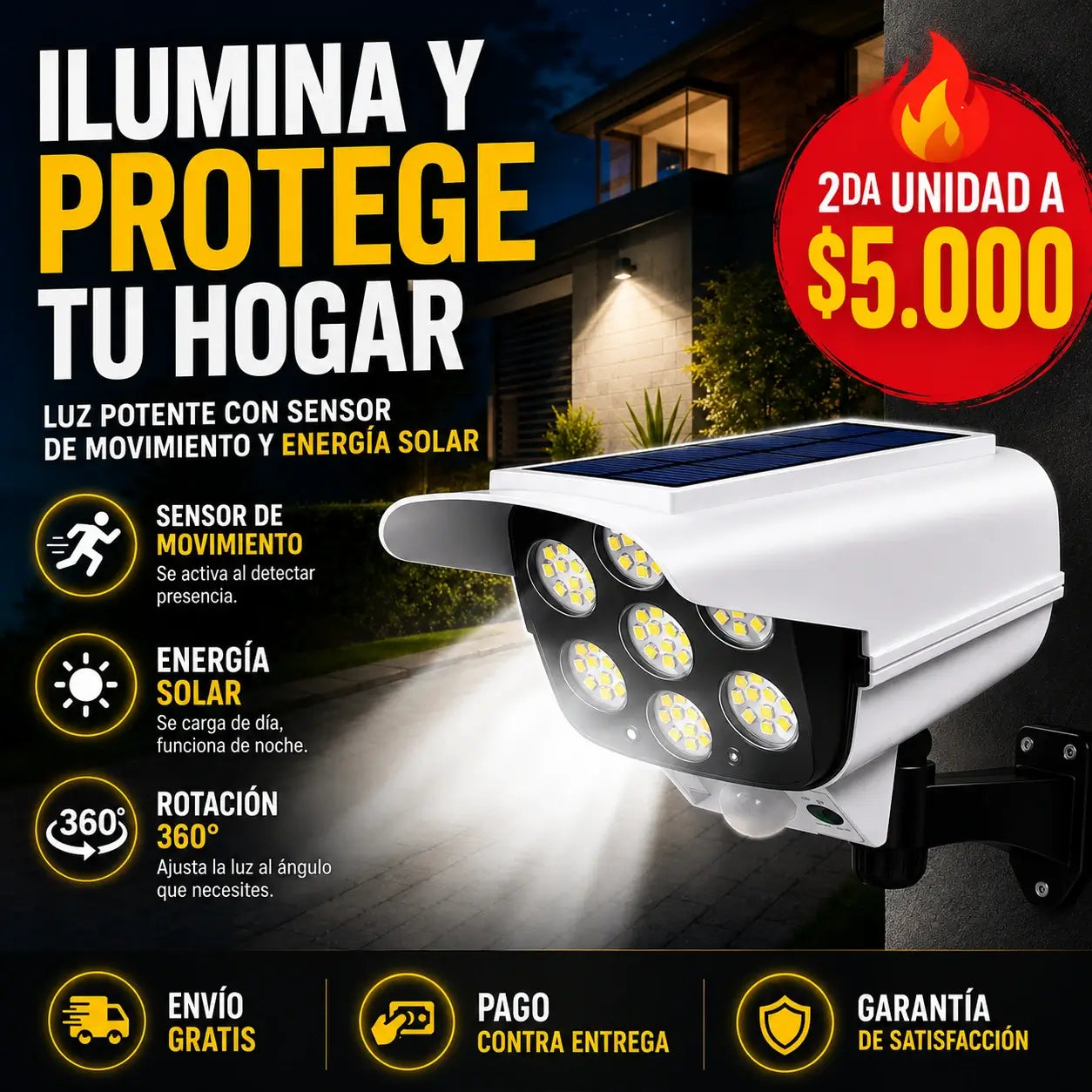 LumiGuard - Iluminación exterior que se carga sola y protege toda la noche