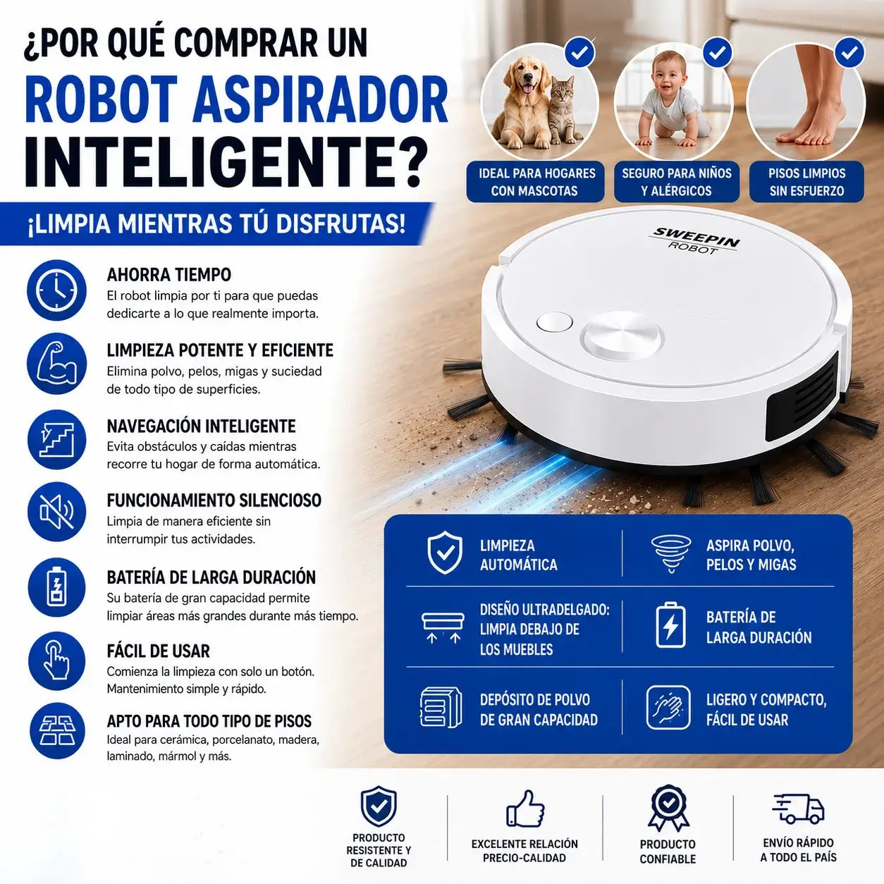 CleanBot Pro - Silenciosa, delgada y siempre lista para limpiar