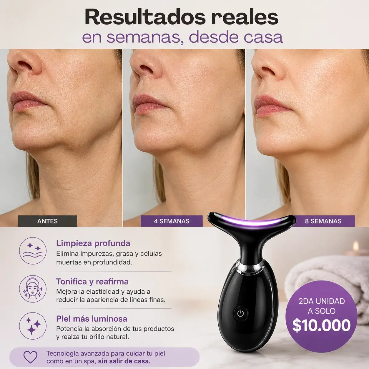 GlowPro 3 en 1 - Limpia, tonifica y masajea tu rostro