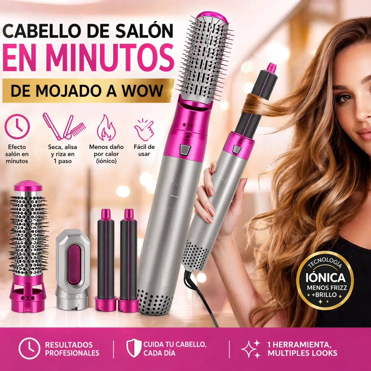 Cepillo Secador 5 en 1 - Versión PRO 🔥 Un cepillo, cuatro looks distintos